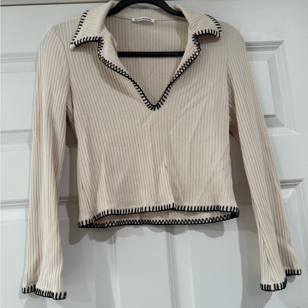 Reformation Multicolored Ribbed Cropped Blouse